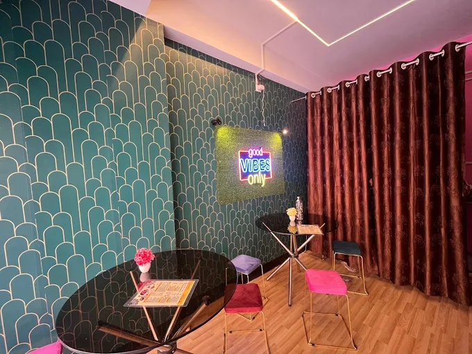 Warm cafe interior with ambient lighting